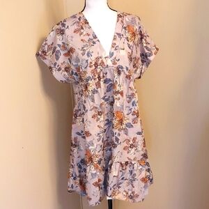 Casual Tan and Gray V-Neck Mini Sundress